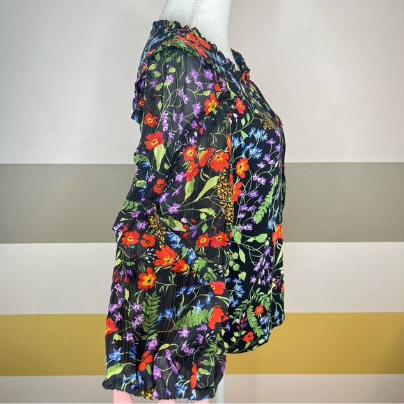 Maeve Anthro Jacquin Floral Business Casual Colorful Puff Sleeves Peasant Blouse - Picture 7 of 15